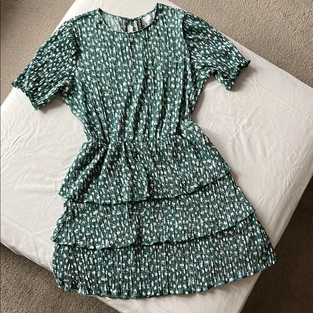 Green Patterned Tiered Dress